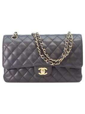 Chanel Black Caviar Gold Quilted 25 Shoulder Bag